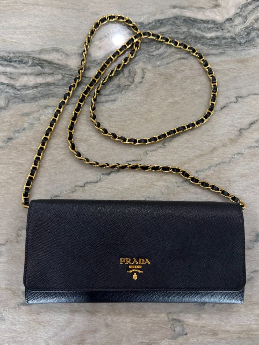 Prada Saffiano Wallet on Chain in Black